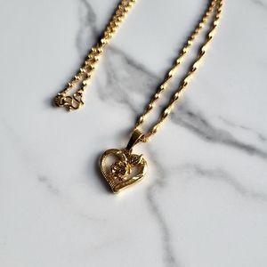 24K Gold Plated Heart Rose Pendant Necklace Valentine Day Gift